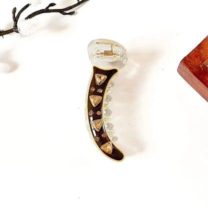 Cocoa brown banana clip with champagne crystal stones, 8 cm banana clip with stones