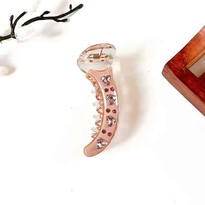 Rose pink banana clip with pink crystal stones, 8 cm cute banana hair clip