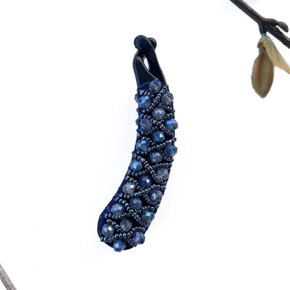 Elegant navy blue crystal banana clips with detailed bead embellishment
