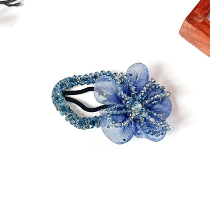 Navy blue fancy tic tac hair clip with crystal beads and flower