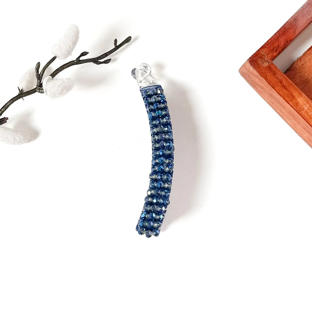 Navy blue banana clip with stones for long hair