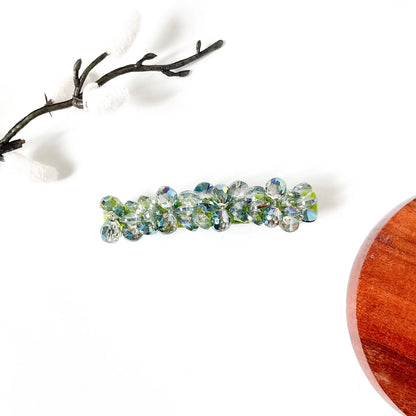 Fern lime green iridescent crystal barrette with rivoli stones for women