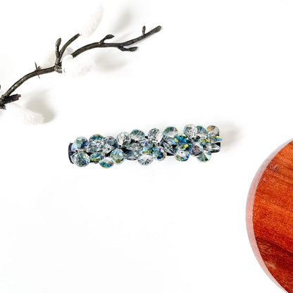 Navy Blue sparkly hair clip with iridescent AB crystals and teardrop stones