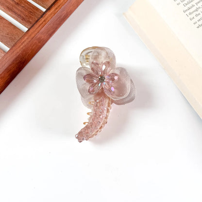 Blush pink organza bloom banana clip for women