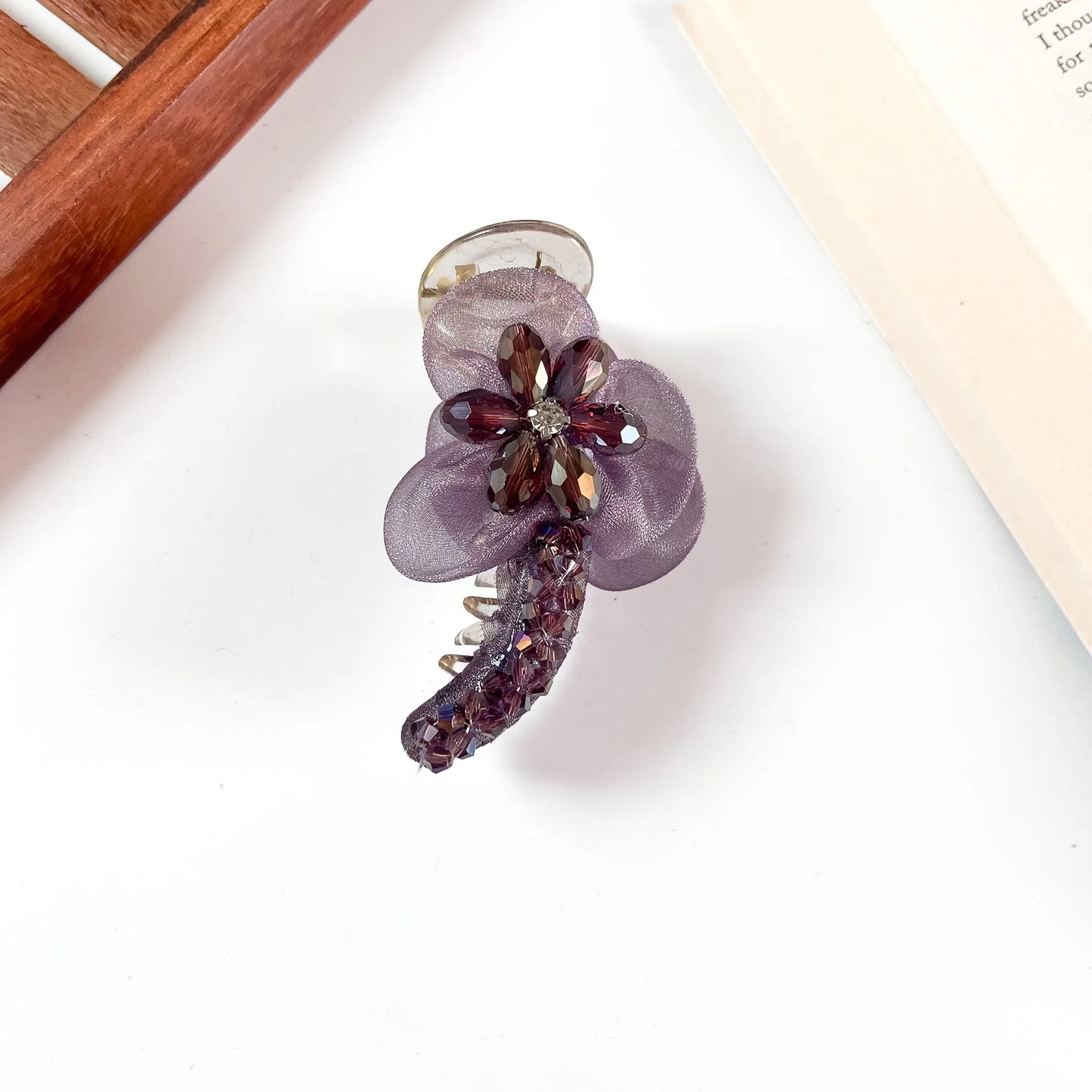 Mauve organza flower banana clip for women