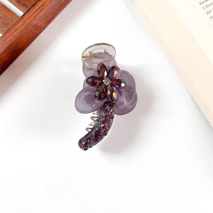 Mauve organza flower banana clip for women