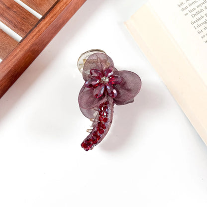 Plum organza crystal banana clip for women
