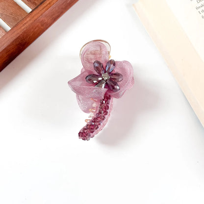 Wine organza crystal banana clip for hair