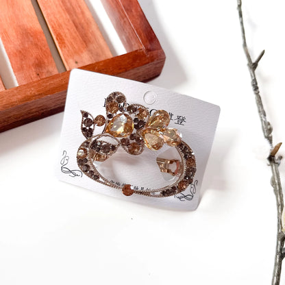 Champagne gold ornate crystal barrette jewelled fancy hair clip