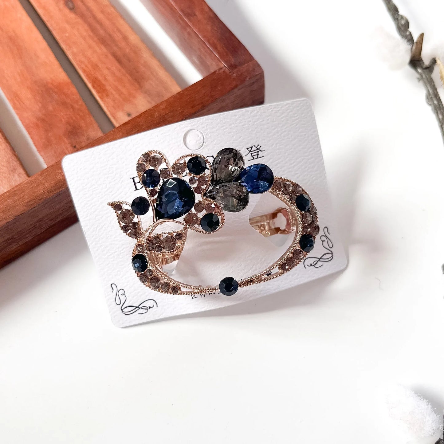 Navy Blue ornate crystal barrette ornate hair clip for women