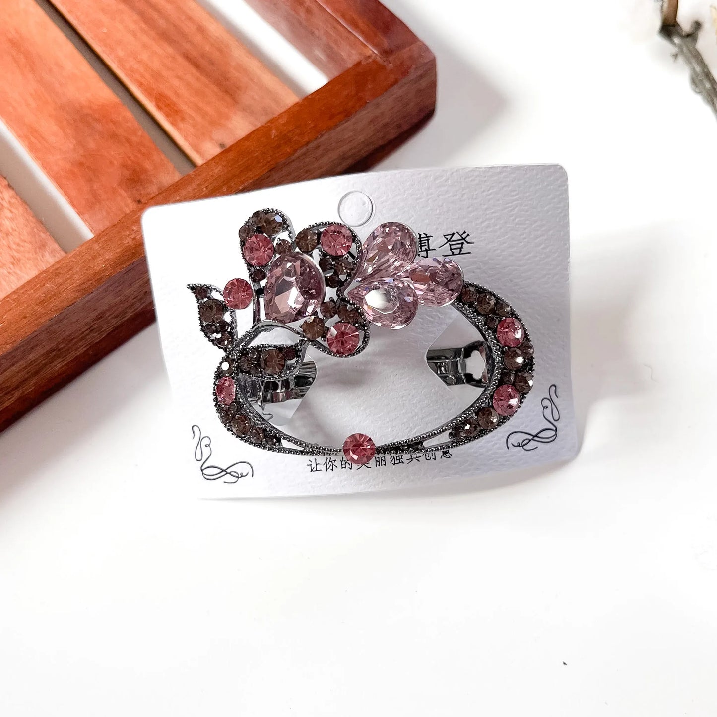 Pink ornate crystal barrette dressy hair clip for ladies