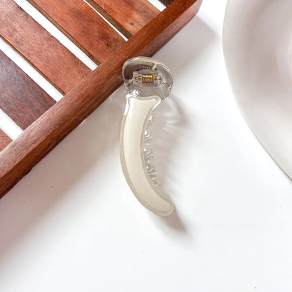 Ivory White Cream pastel large banana hair clip with transparent comb teeth
