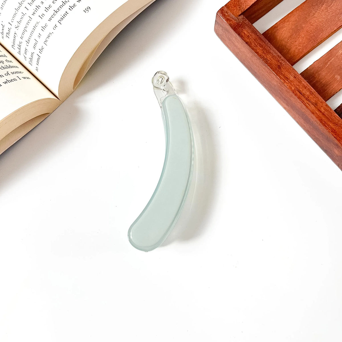 Pale sky blue banana hair clip, smooth translucent resin, everyday clip