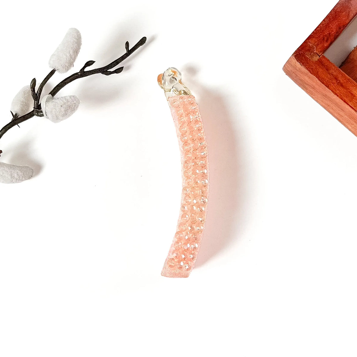 Peach pink crystal lock banana clip, banana hair clip for women