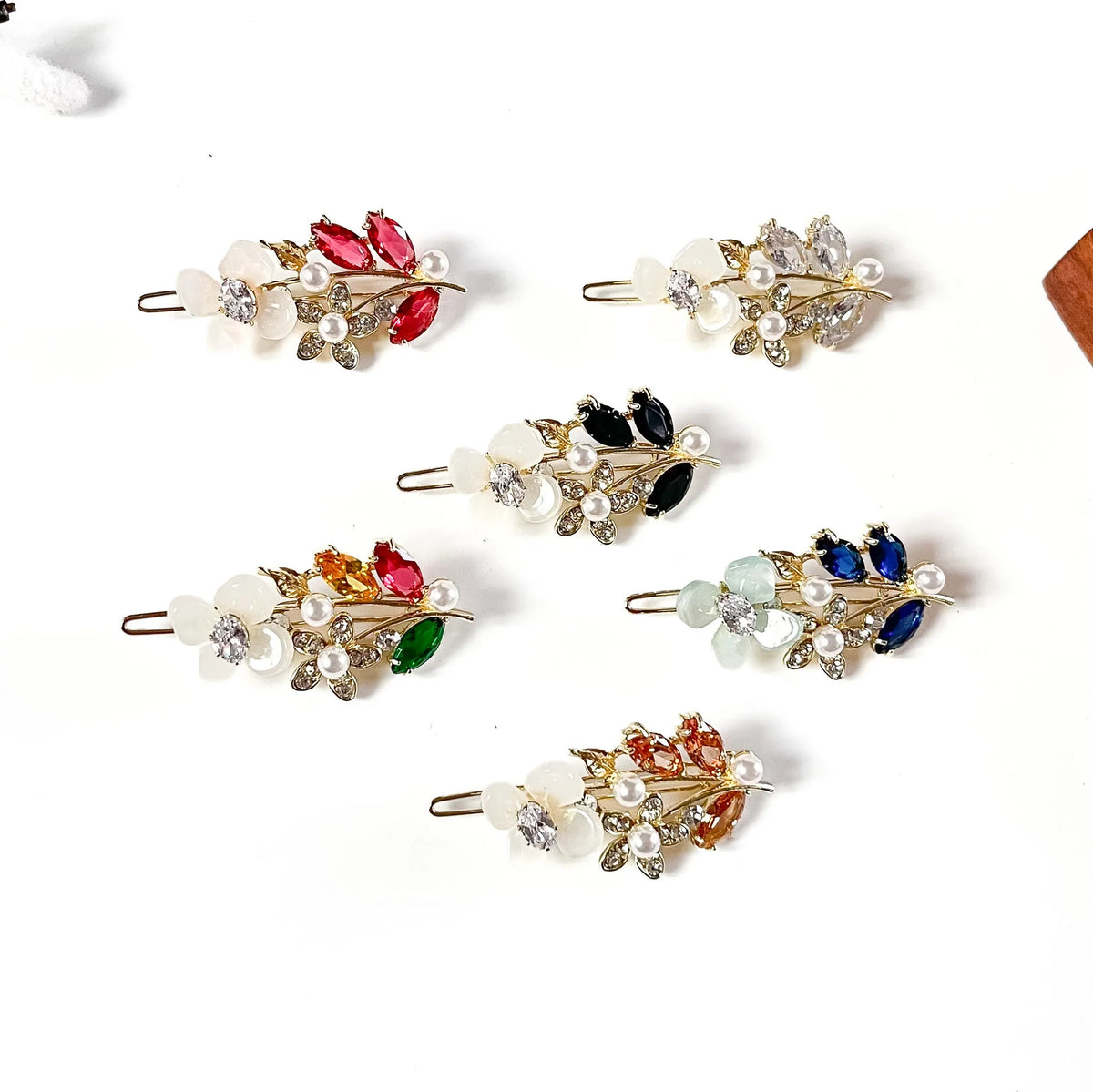 Pearl bouquet stone hair clips in 6 colours, fancy hair clips for women