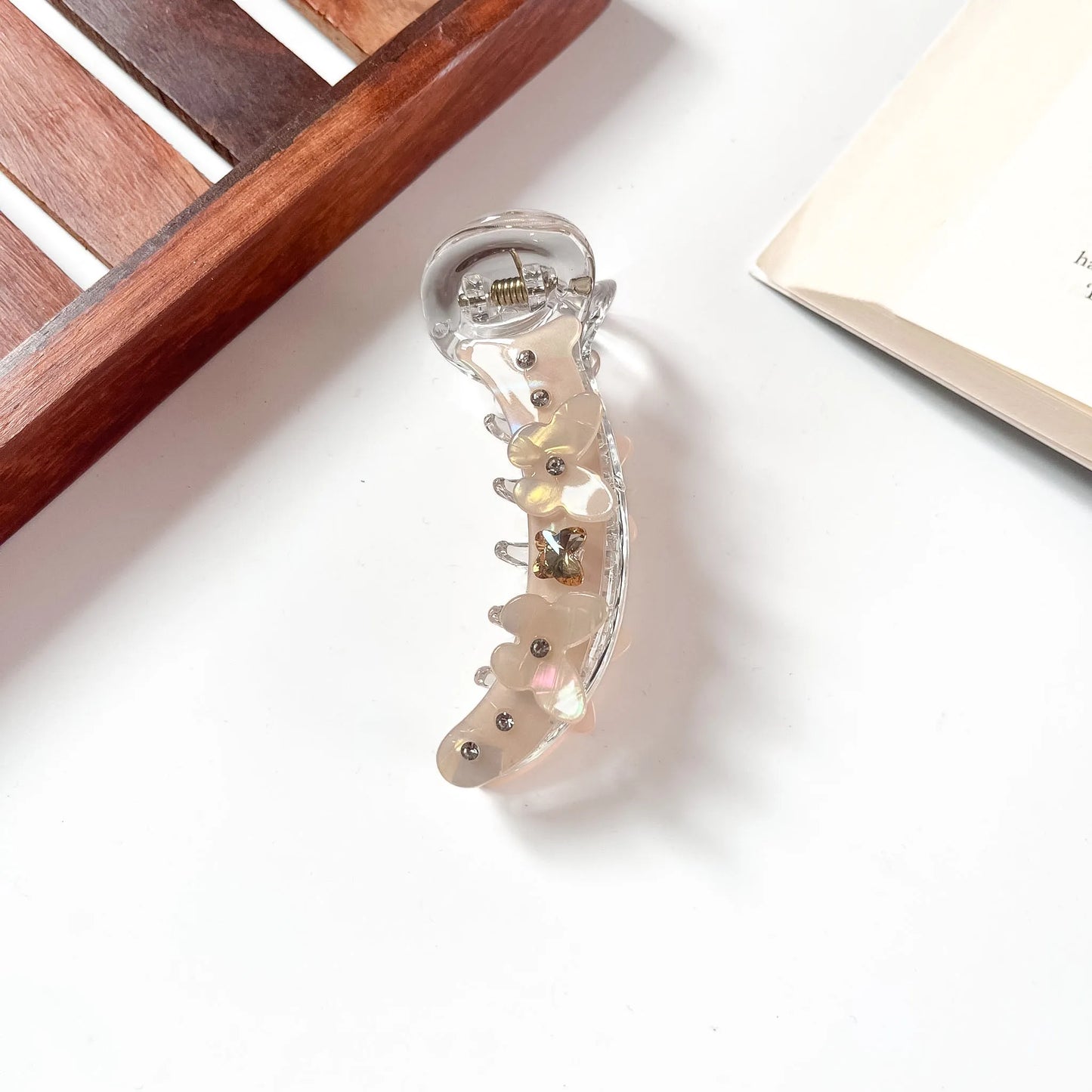 Champagne butterfly flower banana clip for hair