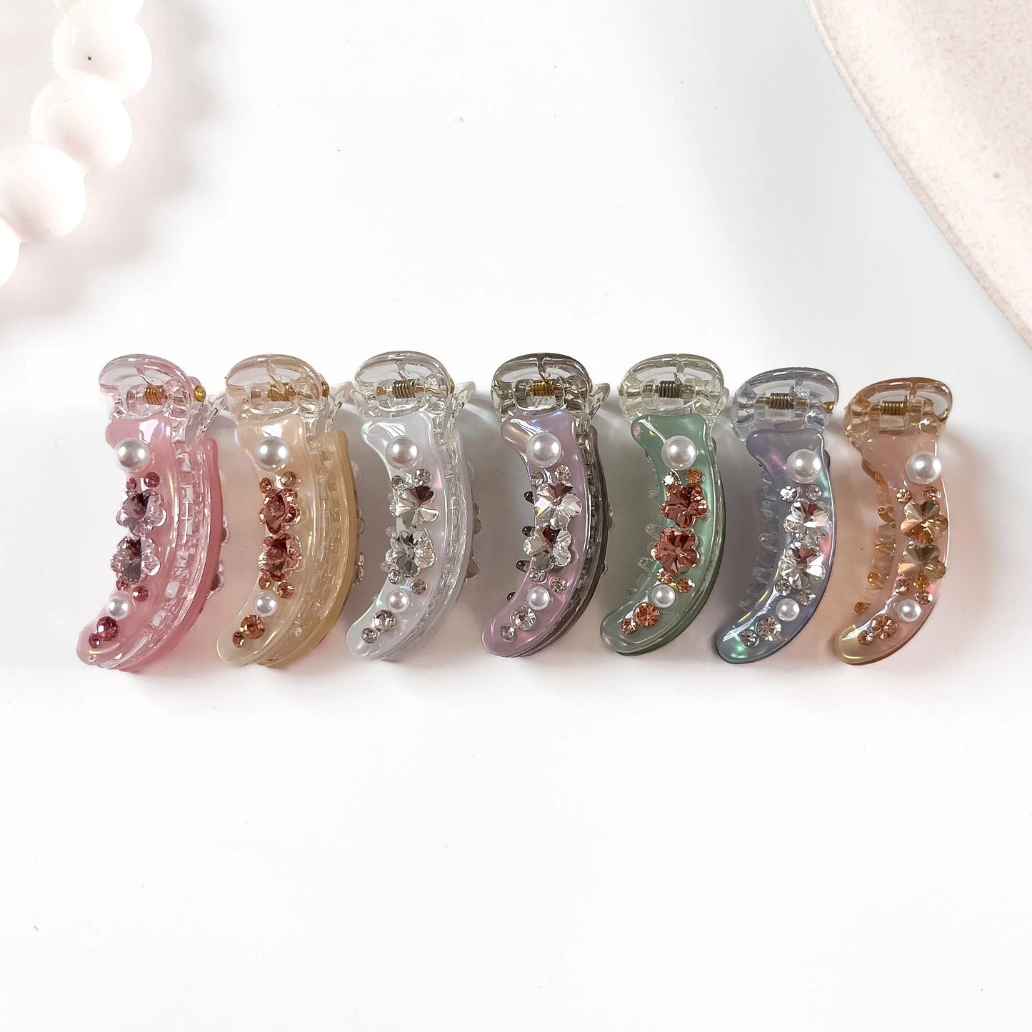 Pearl crystal banana clip small embellished hair clip in 7 colors