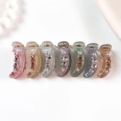 Pearl crystal banana clip small embellished hair clip in 7 colors