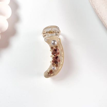 Pearl crystal banana clip champagne with crystal flower detail