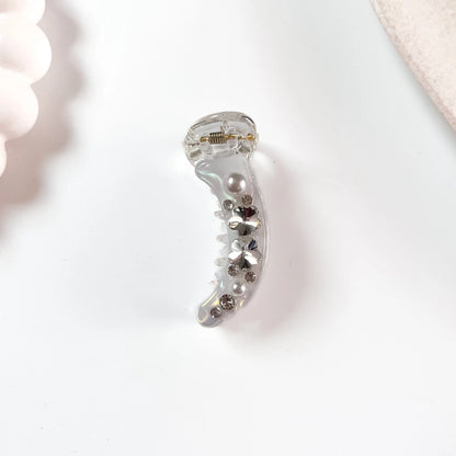 Pearl crystal banana clip clear iridescent with silver crystals