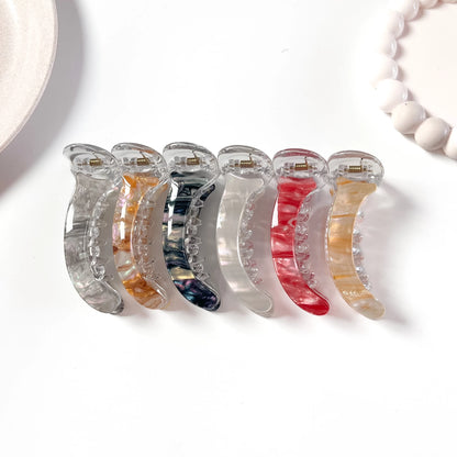 Pearl finish banana clip in 6 shades grey amber teal white red champagne