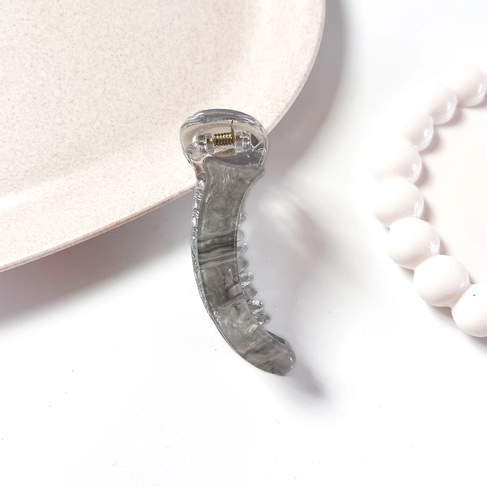 Grey pearl finish banana clip 8cm strong spring grip