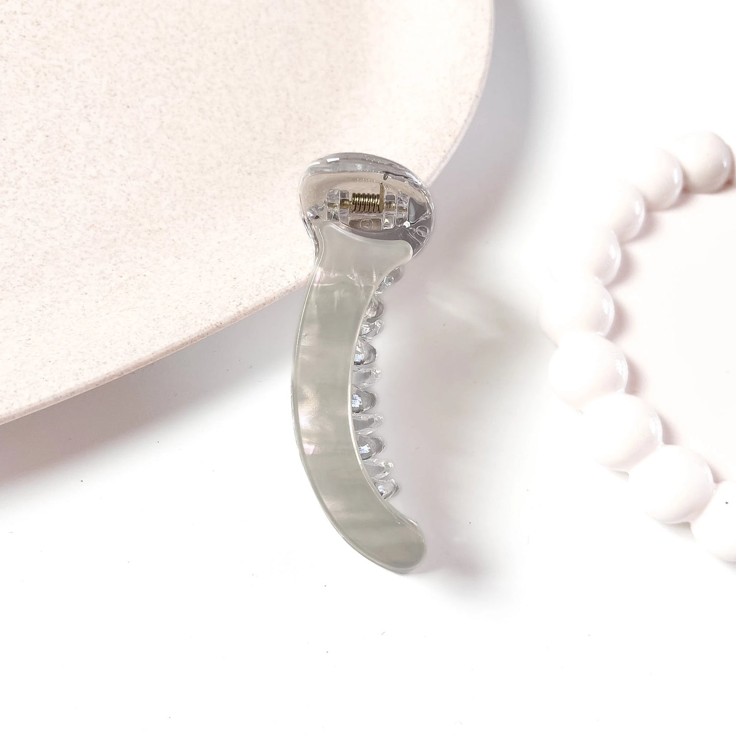 White pearl finish banana clip for buns and half-ups
