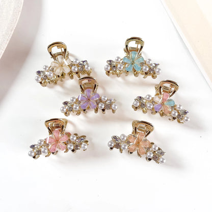 Pearl flower gold metal claw clip in 6 colours for women