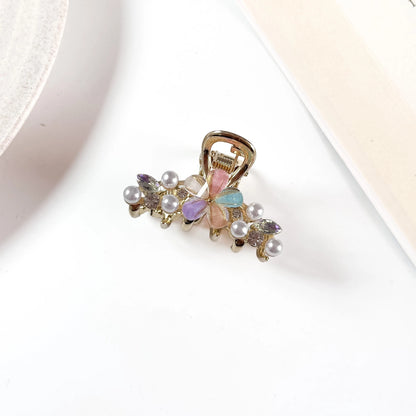Multi pastel pearl flower gold metal claw clip for women