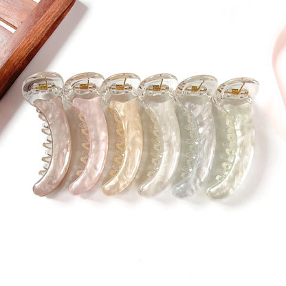 Pearl marble banana clips in nude blush, blush pink, champagne, iridescent white, pearl grey and mint pearl