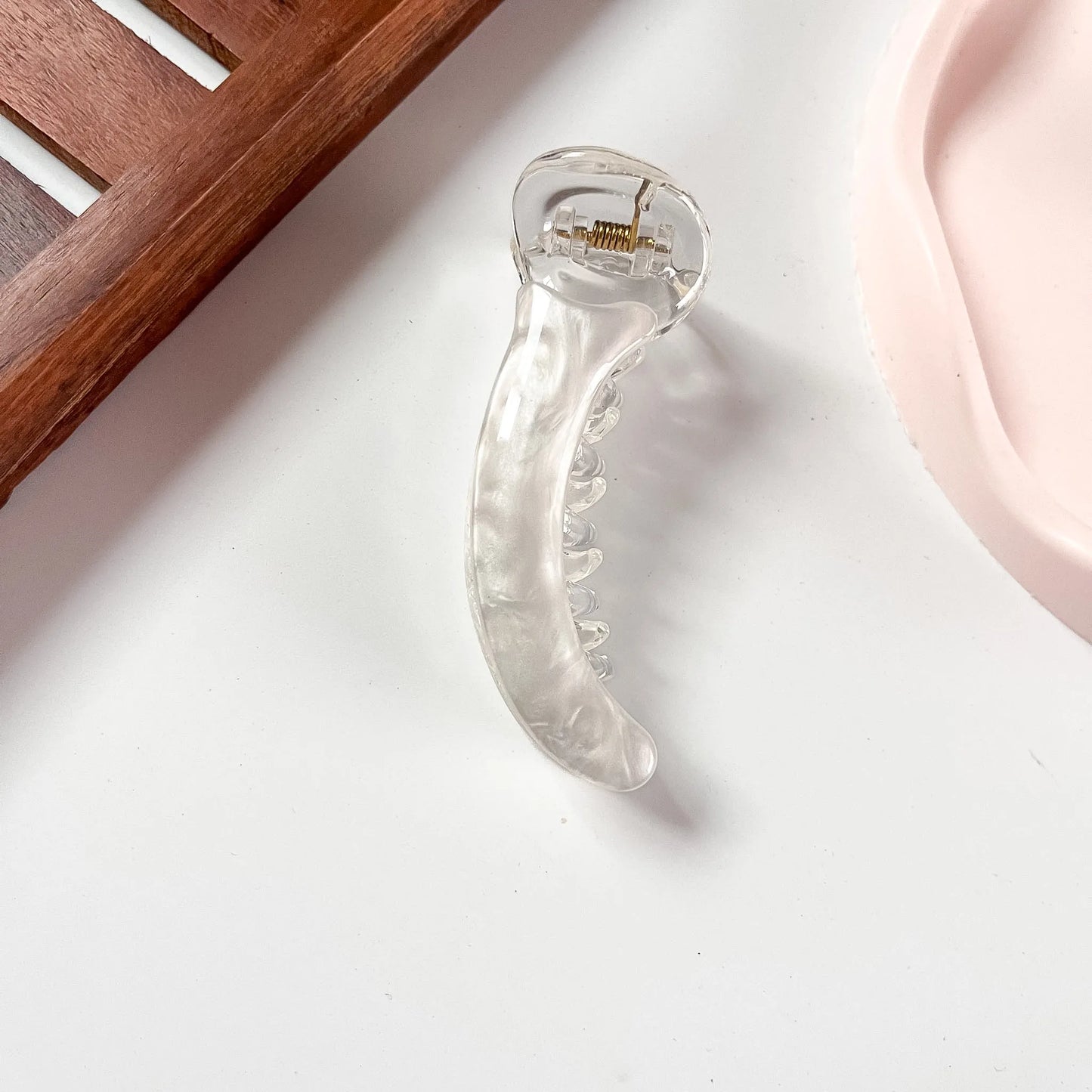 Iridescent white pearl marble banana clip large banana hair clip for everyday styling
