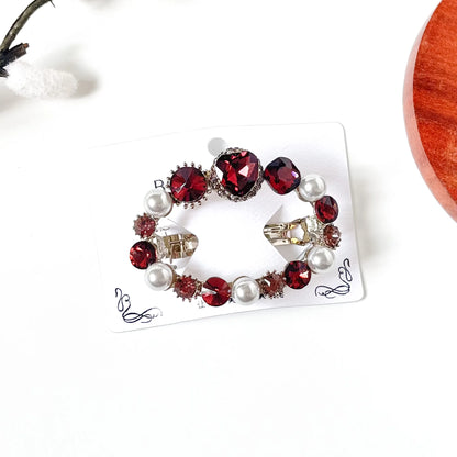 Merlot burgundy heart crystal hair clip with white pearls, a jeweled barrette for weddings