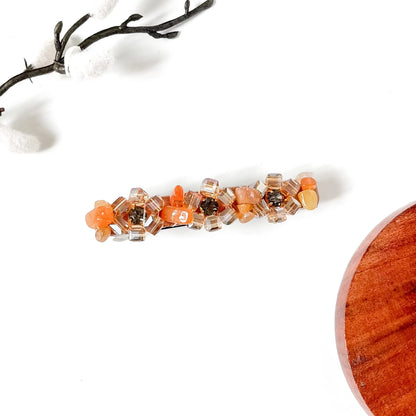 Apricot peach gold crystal hair clip with stone chips and champagne cube crystals, a cute stone barrette