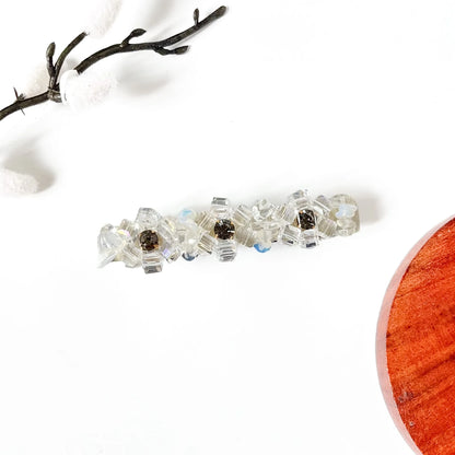 Frost clear white crystal flower hair clip with opal-like stone chips, an elegant side barrette for weddings