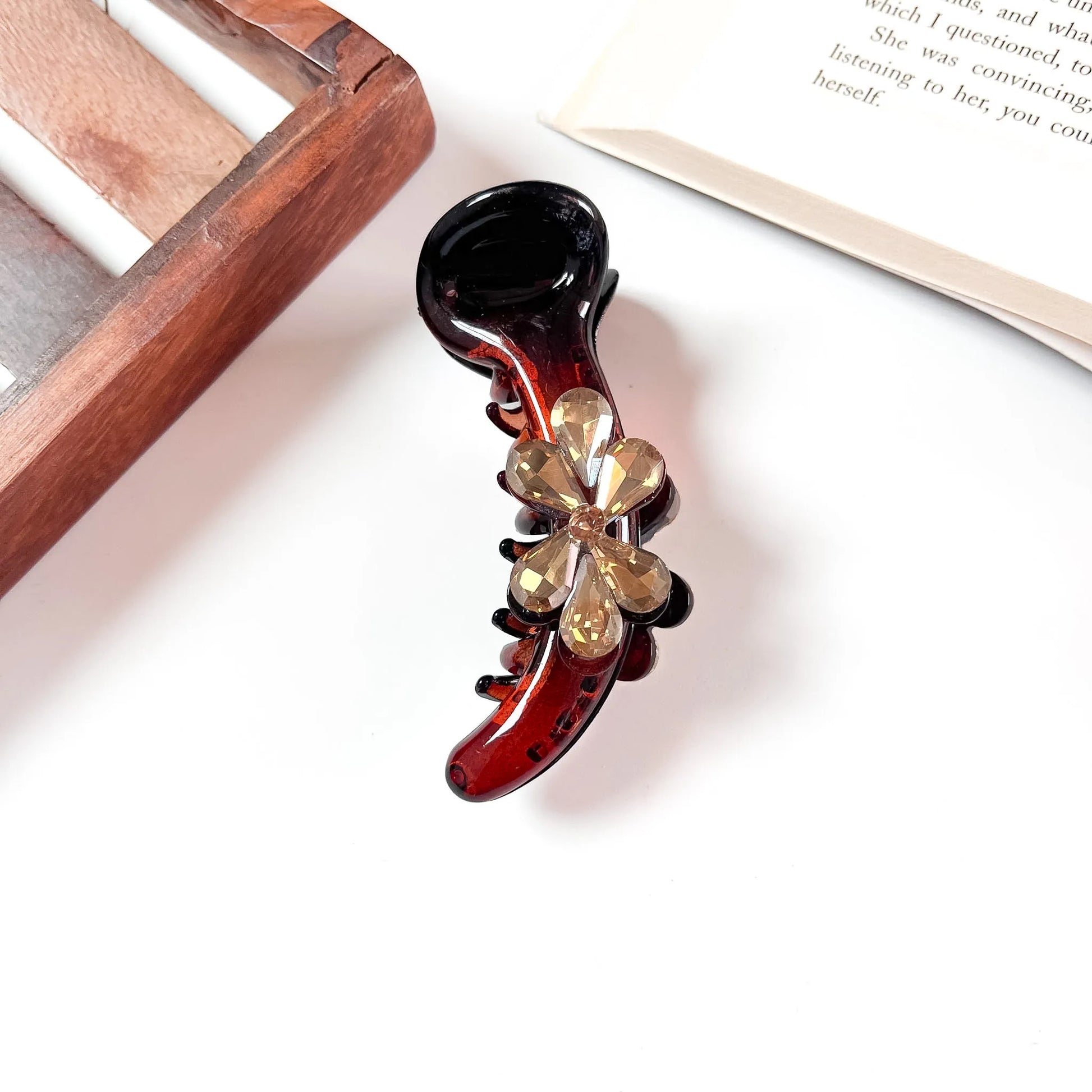 Burgundy petal bloom banana clip, stone banana clip