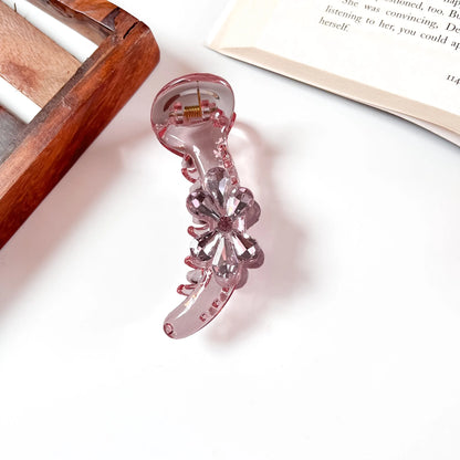 Pink petal bloom banana clip, crystal hair clutcher