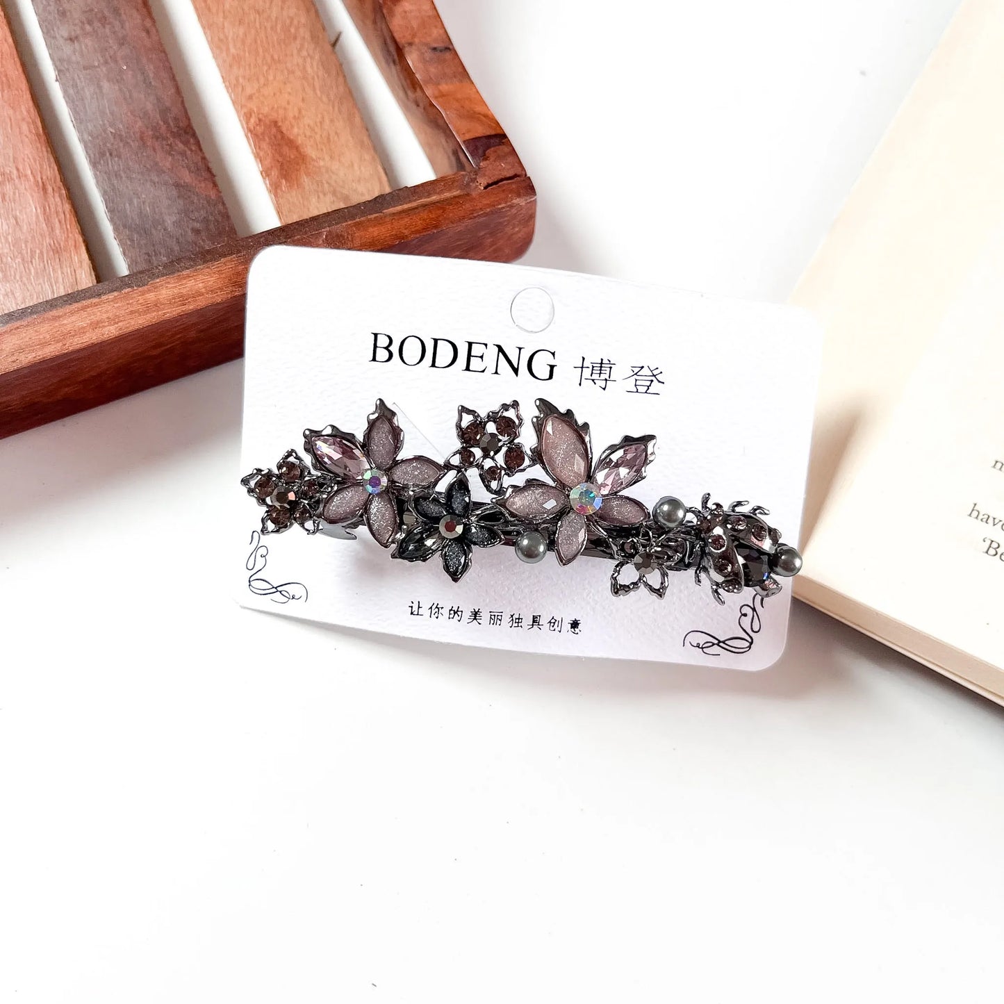 Petal cascade crystal barrette mauve lilac rhinestone hair clip