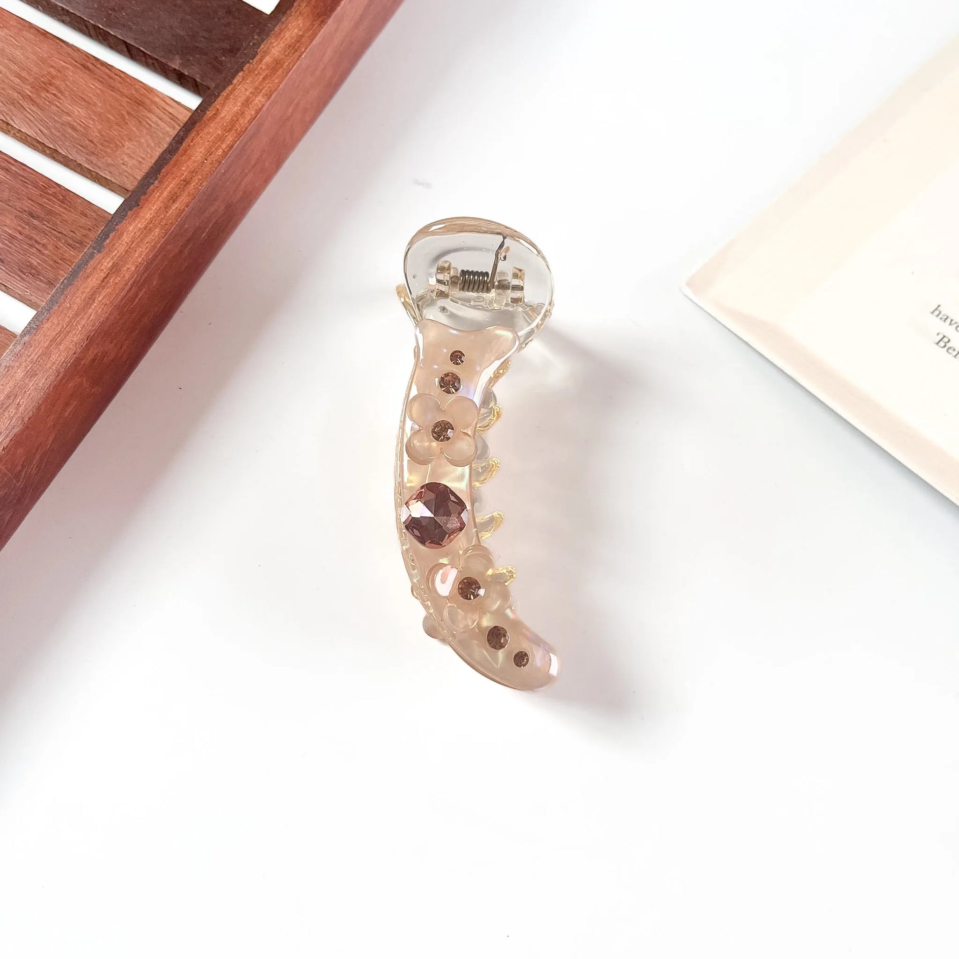 Gold petal sparkle banana clip for women