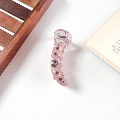 Pink petal sparkle banana clip for women