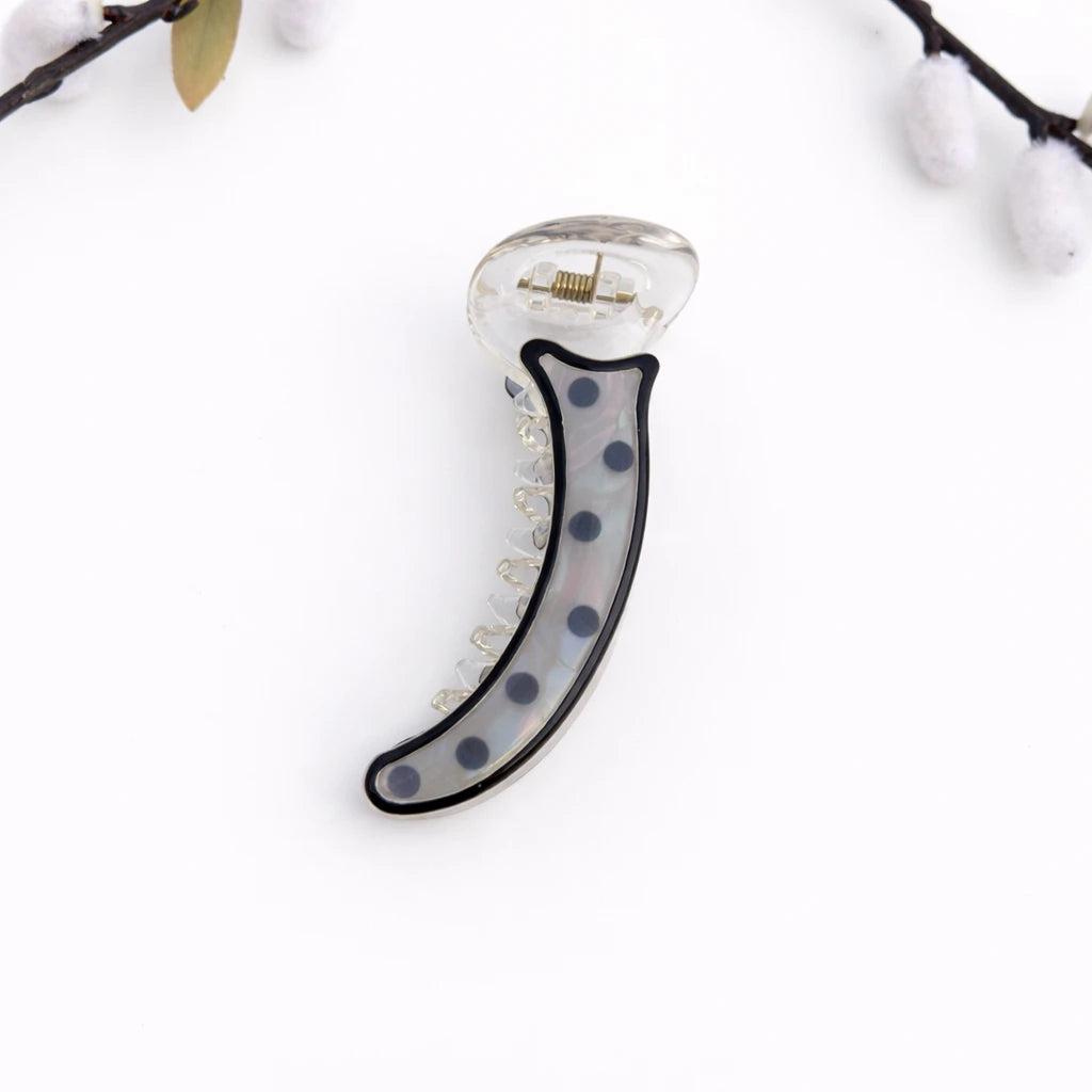 Polka chic banana clip 8cm black dot banana hair clutcher