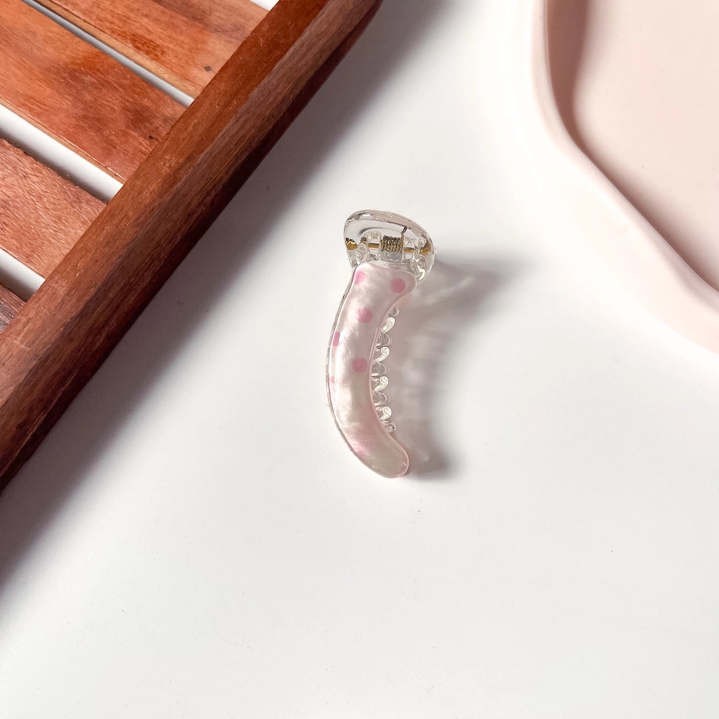 Pink polka dot small banana hair clip mini banana clip for thin and short hair