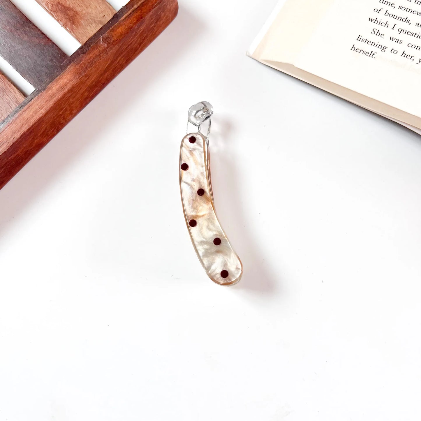 Brown Taupe marbled snap clip with black polka dots