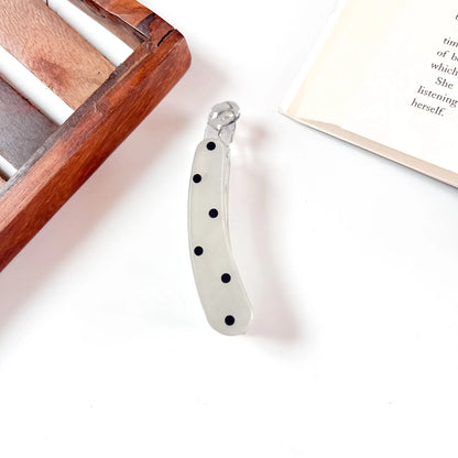 White pearl snap clip with black polka dots