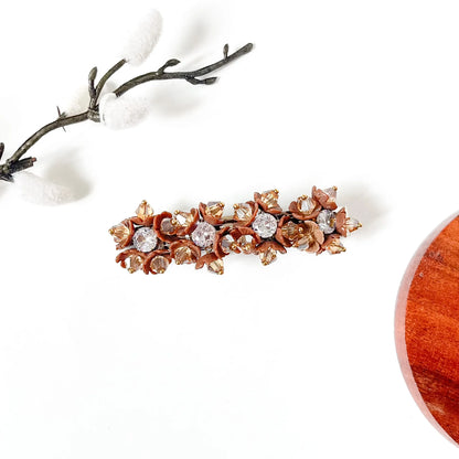 Cocoa brown bell flower crystal barrette with champagne crystals for women