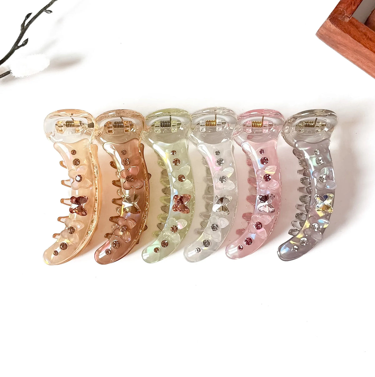 Prism Butterfly small banana clips with crystal stones in six colours