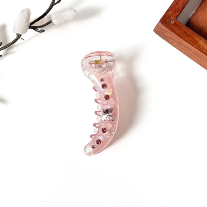 Blush pink butterfly banana clip with pink rhinestones for thin hair, 8cm