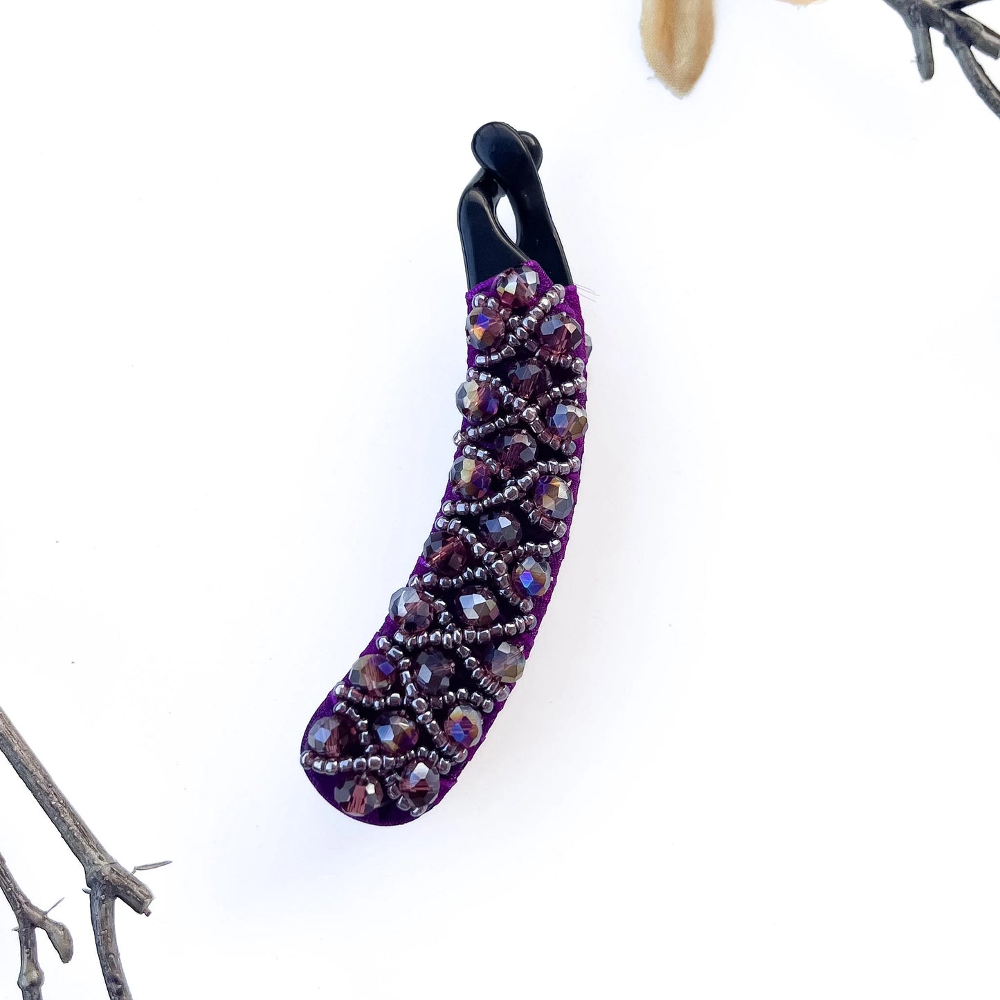 Luxury purple embellished banana clips with sparkling stone bead design