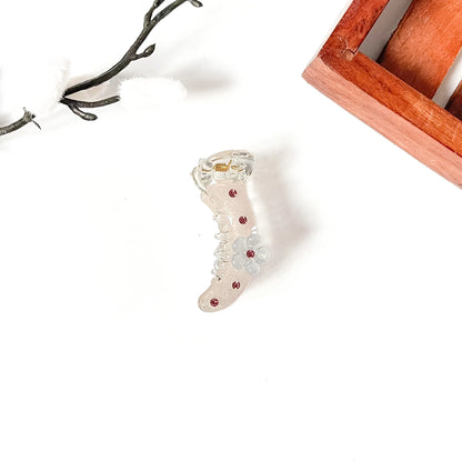 Peach radiant flower banana clip with glitter barrel and stacked petals, 5cm small