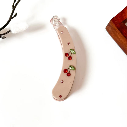 Blush pink red rose embellished lock banana clip with pink crystal rhinestones, 10cm floral clip