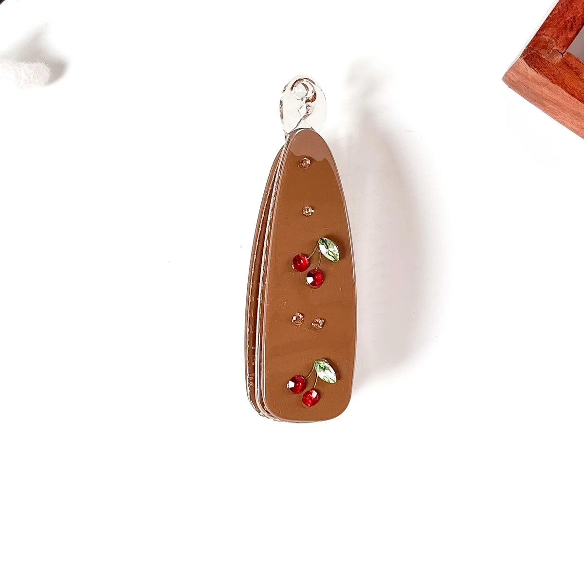 Caramel red rose embellished banana clip with gold rhinestone scatter, 10cm floral clip